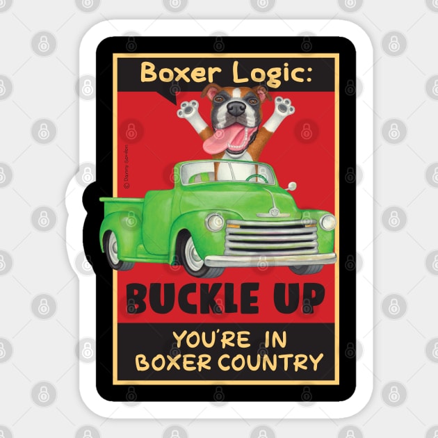 Boxer dog in green truck Sticker by Danny Gordon Art